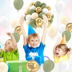 Ballons Anniversaire Vert Sauge Or, Ballons Vert Blanc, 52 Pièces Ballon Helium Olive Métalliques Or, Arche Ballon Sauge pour De