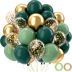 Ballons Anniversaire Vert Doré, 52 Pièces Ballons Hélium Rétro Verts Avec Rubans, Ballon Vert Sauge Confettis Métallisé Or Latex