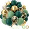 Ballons Anniversaire Vert Doré, 52 Pièces Ballons Hélium Rétro Verts Avec Rubans, Ballon Vert Sauge Confettis Métallisé Or Latex