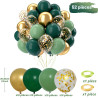Ballons Anniversaire Vert Doré, 52 Pièces Ballons Hélium Rétro Verts Avec Rubans, Ballon Vert Sauge Confettis Métallisé Or Latex