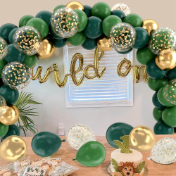 Ballons Anniversaire Vert Doré, 52 Pièces Ballons Hélium Rétro Verts Avec Rubans, Ballon Vert Sauge Confettis Métallisé Or Latex