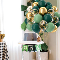 Ballons Anniversaire Vert Doré, 52 Pièces Ballons Hélium Rétro Verts Avec Rubans, Ballon Vert Sauge Confettis Métallisé Or Latex