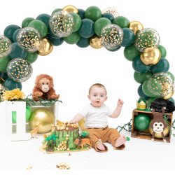 Ballons Anniversaire Vert Doré, 52 Pièces Ballons Hélium Rétro Verts Avec Rubans, Ballon Vert Sauge Confettis Métallisé Or Latex