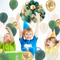 Ballons Anniversaire Vert Doré, 52 Pièces Ballons Hélium Rétro Verts Avec Rubans, Ballon Vert Sauge Confettis Métallisé Or Latex