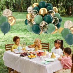 Ballons Anniversaire Vert Doré, 52 Pièces Ballons Hélium Rétro Verts Avec Rubans, Ballon Vert Sauge Confettis Métallisé Or Latex