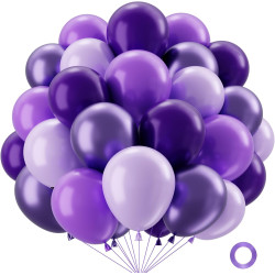 QIFU Ballon Violet 60 Pièce 12 Pouces, Métallique Violet Foncé Et Clair Latex Hélium Ballon Decoration Anniversaire Pour Fille B