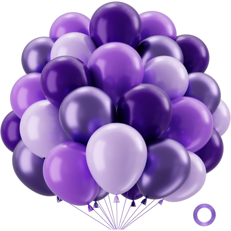 QIFU Ballon Violet 60 Pièce 12 Pouces, Métallique Violet Foncé Et Clair Latex Hélium Ballon Decoration Anniversaire Pour Fille B