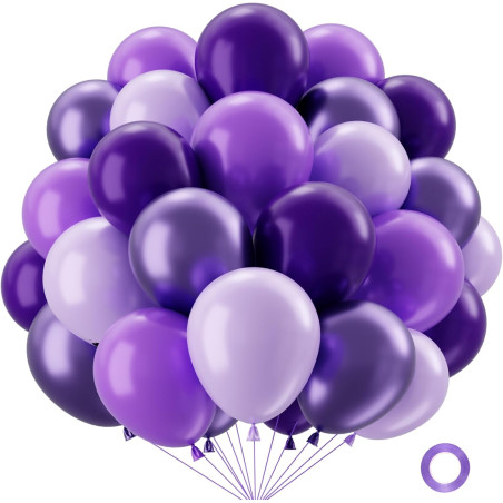 QIFU Ballon Violet 60 Pièce 12 Pouces, Métallique Violet Foncé Et Clair Latex Hélium Ballon Decoration Anniversaire Pour Fille B