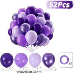 QIFU Ballon Violet 60 Pièce 12 Pouces, Métallique Violet Foncé Et Clair Latex Hélium Ballon Decoration Anniversaire Pour Fille B