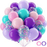 QIFU 50 Ballons En Latex Motif Sirène,Ballon Violet Rose Bleu Ballon Confettis Pourd Decoration Anniversaire Fille Mariage Baby 