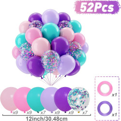 QIFU 50 Ballons En Latex Motif Sirène,Ballon Violet Rose Bleu Ballon Confettis Pourd Decoration Anniversaire Fille Mariage Baby 