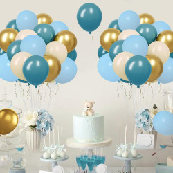 Ballons Anniversaire Bleu Sable Blanc Or, 52 Pièces Ballon Bleu Blanc Doré, Ballons De Bleu Marine Macaron Confettis Métallisé O