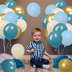 Ballons Anniversaire Bleu Sable Blanc Or, 52 Pièces Ballon Bleu Blanc Doré, Ballons De Bleu Marine Macaron Confettis Métallisé O