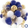 Ballons Anniversaire Bleu, 52 Pièces Ballon Bleu Et Blanc Ballon Doré, Ballons De Baudruche Bleu Marine Dorés Blanc Confettis Mé