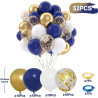 Ballons Anniversaire Bleu, 52 Pièces Ballon Bleu Et Blanc Ballon Doré, Ballons De Baudruche Bleu Marine Dorés Blanc Confettis Mé