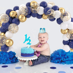 Ballons Anniversaire Bleu, 52 Pièces Ballon Bleu Et Blanc Ballon Doré, Ballons De Baudruche Bleu Marine Dorés Blanc Confettis Mé