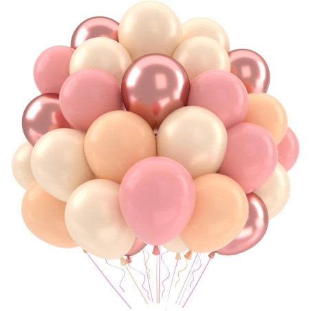 Ballons anniversaire rétro blush rose or or blanc, 50 pièces or rose poussiéreux ballons de baudruche hélium latex ballon pour f