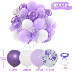 Ballons Violet Clair Blanc Anniversaire, 52 Pièces Ballon Violet Pastel Decoration, Ballon De Baudruche Transparent Confettis Li