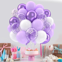 Ballons Violet Clair Blanc Anniversaire, 52 Pièces Ballon Violet Pastel Decoration, Ballon De Baudruche Transparent Confettis Li