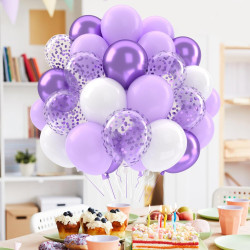 Ballons Violet Clair Blanc Anniversaire, 52 Pièces Ballon Violet Pastel Decoration, Ballon De Baudruche Transparent Confettis Li