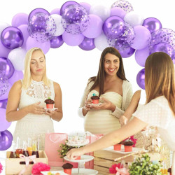 Ballons Violet Clair Blanc Anniversaire, 52 Pièces Ballon Violet Pastel Decoration, Ballon De Baudruche Transparent Confettis Li