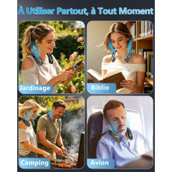 Kouric Ventilateur de Cou Climatiseur Mobile, Ultra-Silencieux, Affichage LED, 3 Niveaux de Refroidissement(15℃/20℃/25℃), Batter