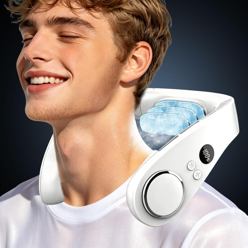 Kouric Ventilateur de Cou Climatiseur Mobile,Mini Climatiseur Portable 5500mAh Rechargeable USB Sans Pale & Mains Libres,Neck Fa