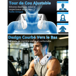 Kouric Ventilateur de Cou Climatiseur Mobile,Mini Climatiseur Portable 5500mAh Rechargeable USB Sans Pale & Mains Libres,Neck Fa