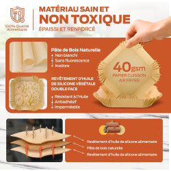 PORTENTUM Papier cuisson air fryer - 100 pièces Food-Grade sans BPA, 20×24 cm, adapté friteuses 5–8 L, solution idéale pour prép