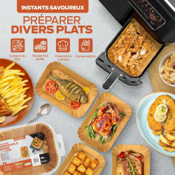 PORTENTUM Papier cuisson air fryer - 100 pièces Food-Grade sans BPA, 22×14 cm rectangulaire, compatible friteuses doubles type N