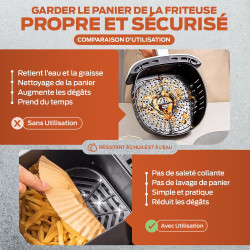 PORTENTUM Papier cuisson air fryer - 100 pièces Food-Grade sans BPA, 16×20 cm, conçu pour friteuses 3–4,5 L, feuilles résistante