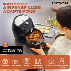 PORTENTUM Papier cuisson air fryer - 100 pièces Food-Grade sans BPA, 16×20 cm, conçu pour friteuses 3–4,5 L, feuilles résistante