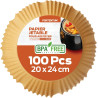 PORTENTUM Papier cuisson air fryer - 100 pièces Food-Grade sans BPA, 20×24 cm rond, utilisable avec friteuses 5–8 L, parfait pou
