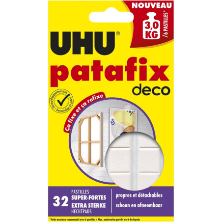 UHU Patafix Déco - Pastilles Adhésives Prédécoupées - Fixation Super Forte Jusqu'à 3 Kg - Testées Sous Contrôle Dermatologique -