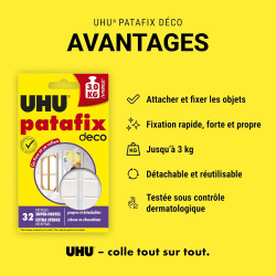 UHU Patafix Déco - Pastilles Adhésives Prédécoupées - Fixation Super Forte Jusqu'à 3 Kg - Testées Sous Contrôle Dermatologique -