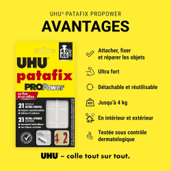 UHU Patafix ProPower - Pastilles Adhésives Prédécoupées - Fixation Ultra Forte Jusqu'à 4 Kg - Testées Sous Contrôle Dermatologiq