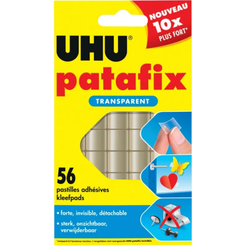 UHU Patafix - Pastilles Adhésives Prédécoupées - Fixation Rapide et Propre - Fixation invisible - Transparentes - 56 Pastilles A