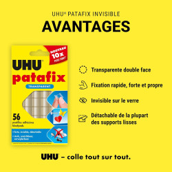 UHU Patafix - Pastilles Adhésives Prédécoupées - Fixation Rapide et Propre - Fixation invisible - Transparentes - 56 Pastilles A