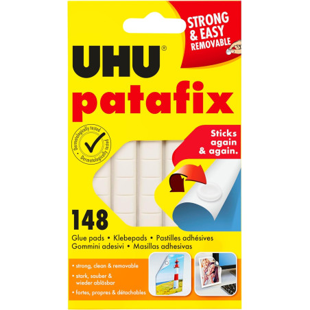 UHU Patafix - Pastilles Adhésives Prédécoupées - Fixation Rapide et Propre - Testées Sous Contrôle Dermatologique - Blanches - 1