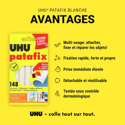 UHU Patafix - Pastilles Adhésives Prédécoupées - Fixation Rapide et Propre - Testées Sous Contrôle Dermatologique - Blanches - 1