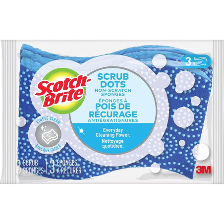 Scotch-Brite Éponge Grattante Scrub Dots pour La Cuisine - 3 Éponges par Paquet - Non rayante - pour Un Nettoyage Efficace et Pr