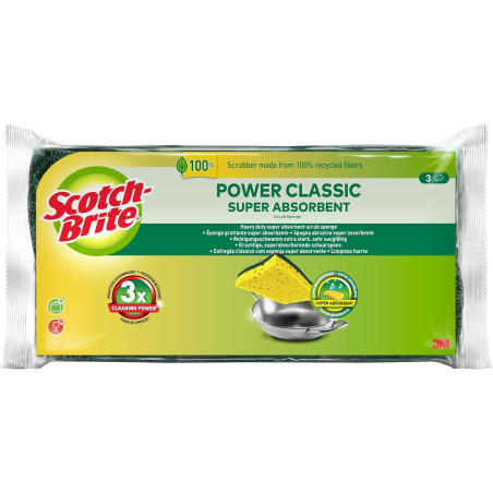 Scotch-Brite Classic Éponge à Récurer en Cellulose non Rayante - 3 Pièces - Tampon à Récurer Très Absorbant Indiqué pour les Tâc