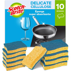 Scotch-Brite Delicate Éponge à Récurer en Cellulose non Rayante , 10 Pièces - Tampon à Récurer Très Absorbant Indiqué pour les T