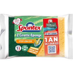 Spontex - Gratte-Eponge Stop-Graisse - 2 éponges grattantes vertes protection anti-graisse