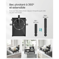 SONGMICS Égouttoir à Vaisselle, Organisateur de Plan de Travail, Bec Rotatif à 360° et Extensible, Bac d’Égouttement, Porte-Couv