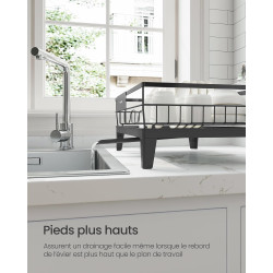 SONGMICS Égouttoir à Vaisselle, Organisateur de Plan de Travail, Bec Rotatif à 360° et Extensible, Bac d’Égouttement, Porte-Couv