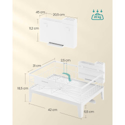SONGMICS Égouttoir à Vaisselle, Organisateur de Plan de Travail, Bec Rotatif à 360° et Extensible, Bac d’Égouttement, Porte-Couv