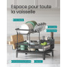 SONGMICS Égouttoir à Vaisselle, 2 Niveaux, Organisateur de Plan de Travail, Bec Rotatif à 360° et Extensible, Bac d’Égouttement,