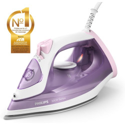 Philips fer à repasser Série 3000 - Puissance Fer à Vapeur 2000W, Effet Pressing 140 g, Débit Vapeur Continue 30 g/min, Semelle 