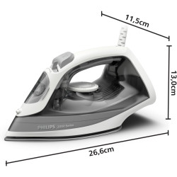 Philips fer à repasser Série 2000 - Puissance Fer à Vapeur 2000W, Effet Pressing 110g, Débit Vapeur Continue 25 g/min, Semelle e